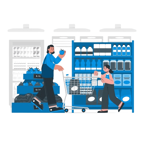 Supermarket grocery shopping illustration