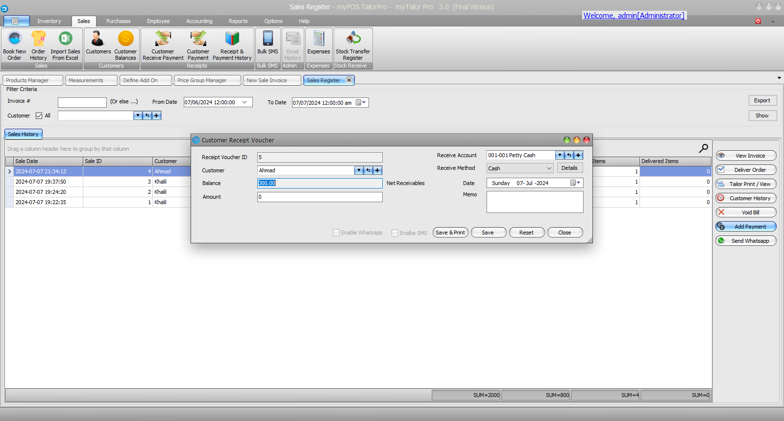 TailorPro screenshot: Customer Payment