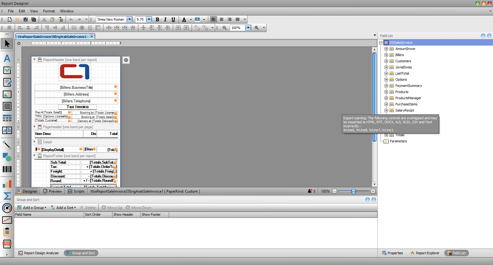 TailorPro screenshot: Invoice Layout Designer