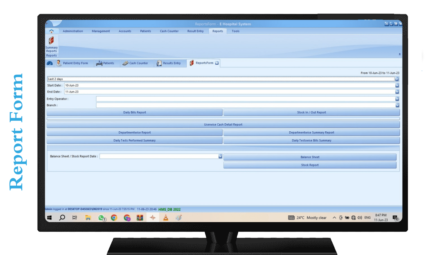 Hospital Management Report Form