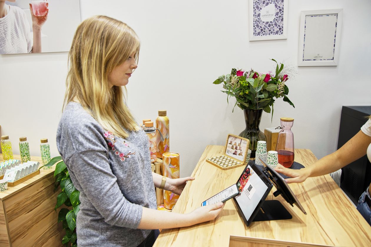 Cloud based retail POS software running on a tablet in a shop